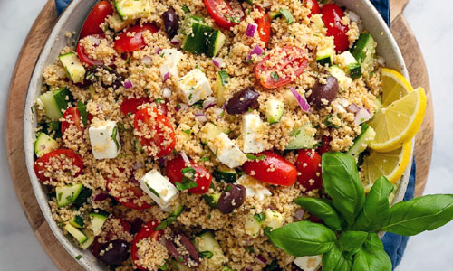 Couscous Salad mixed with fresh cucumbers and lemon juice